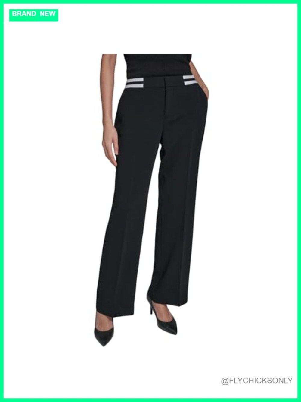 Karl Lagerfeld Contrast Stripe Belt Everyday Pant Relaxed Straight Slacks